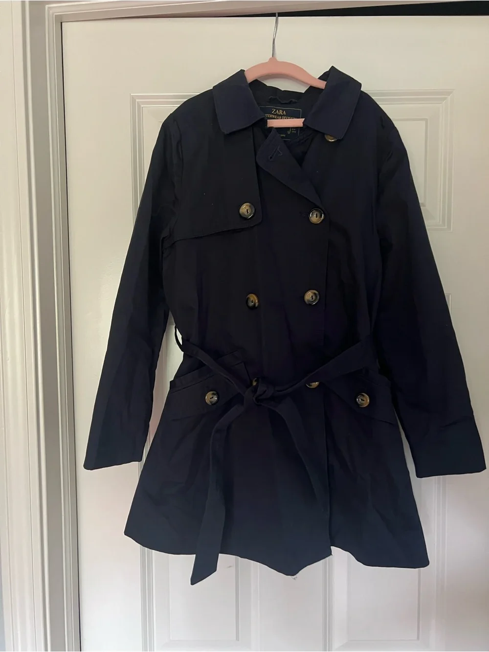 NWOT ZARA Kids Dark Blue Trench Coat Girls size 9-10 Water Resistant